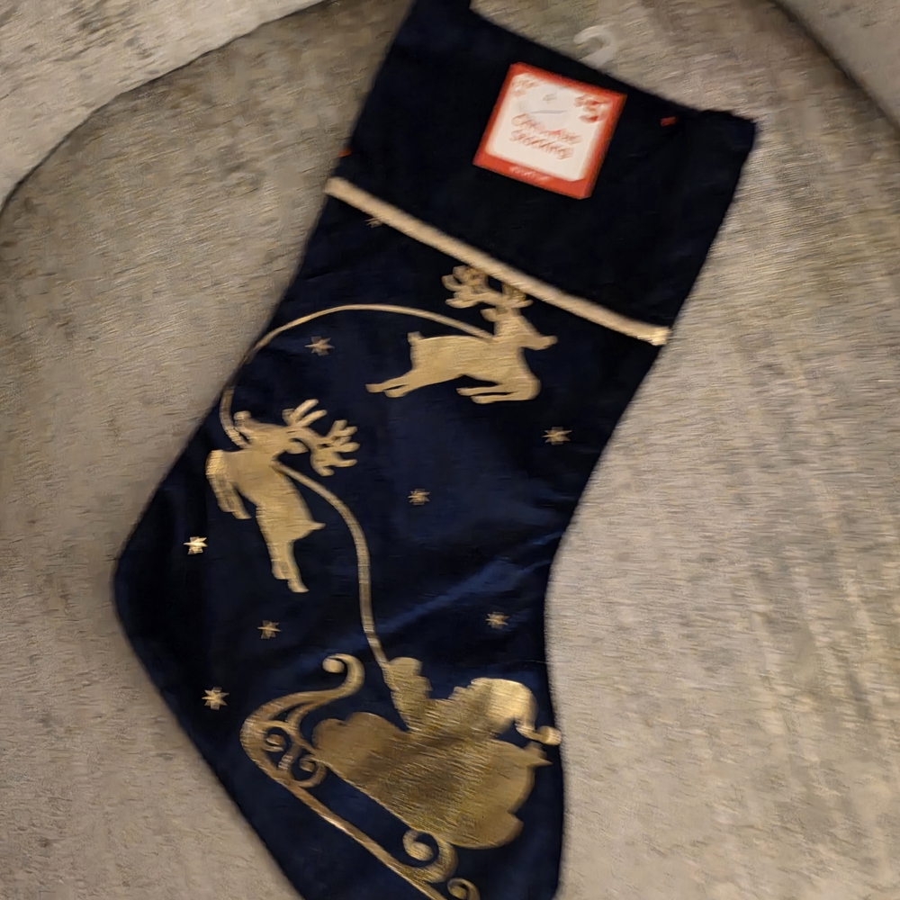 Festive Blue and Gold Christmas Stocking